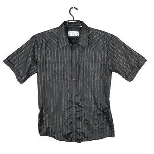 Mens Crazy Cowboy Black & Gold Striped Western Shirt Button Up Short Sleeve XL